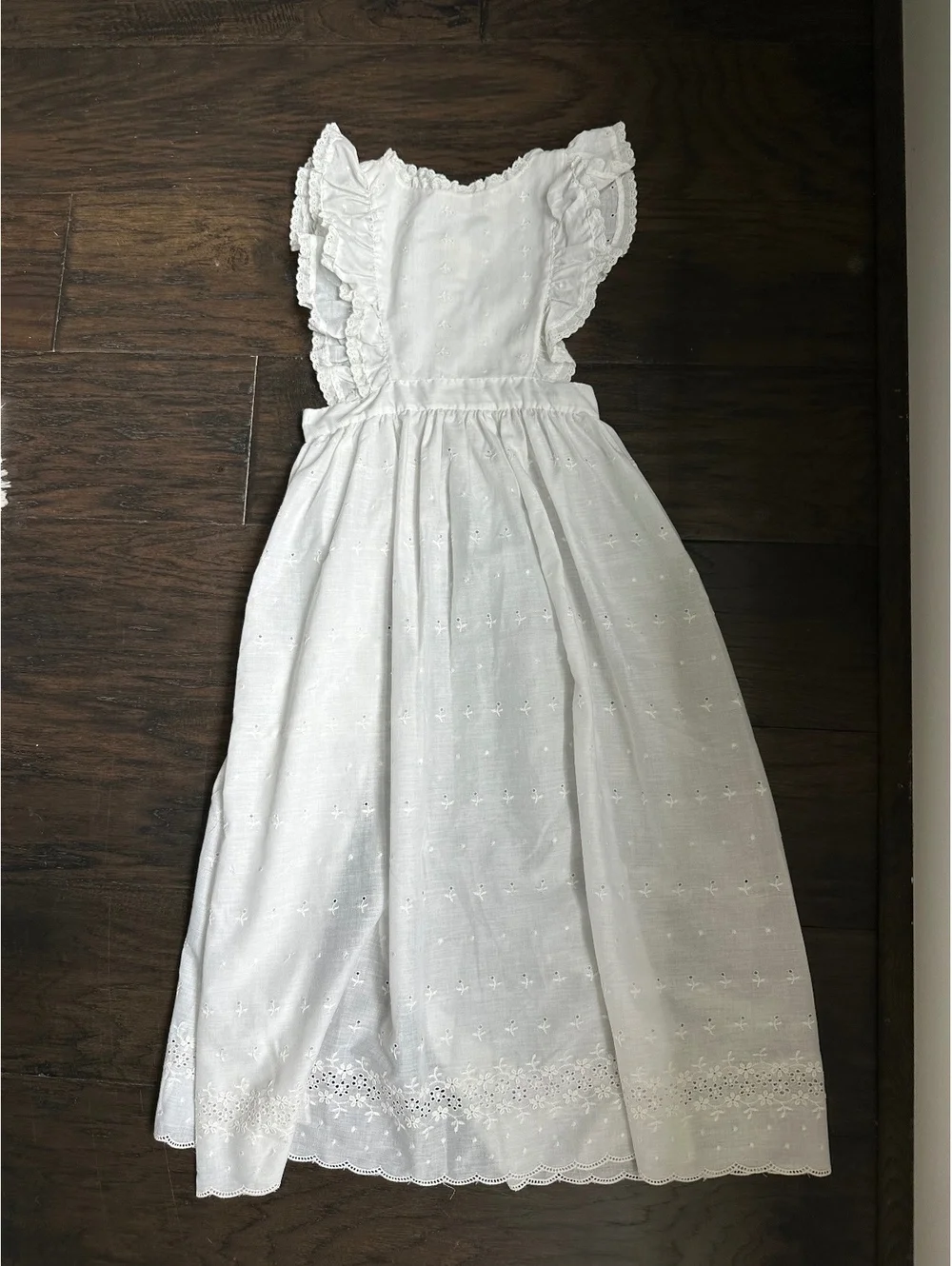 Vintage Handmade Girl's Apron pinafore Dress White Embroidered